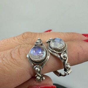 Vintage TAXCO Tj-70 Sterling Silver hoop Earrings with rainbow moonstones 5.2g
